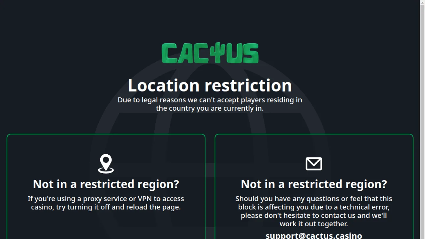 Cactus Casino: верхняя часть интерфейса