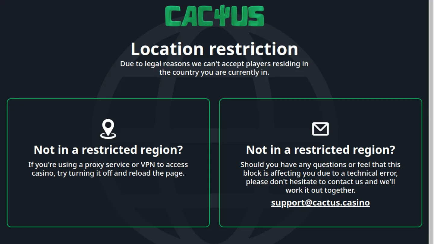 Cactus Casino: разделы сайта
