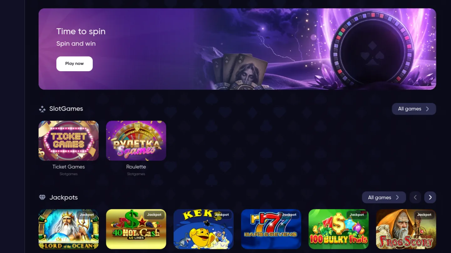 Slotgames Casino: разделы сайта