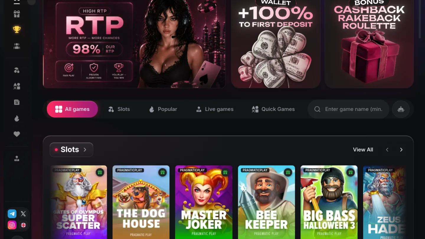 Sneket Casino: разделы сайта