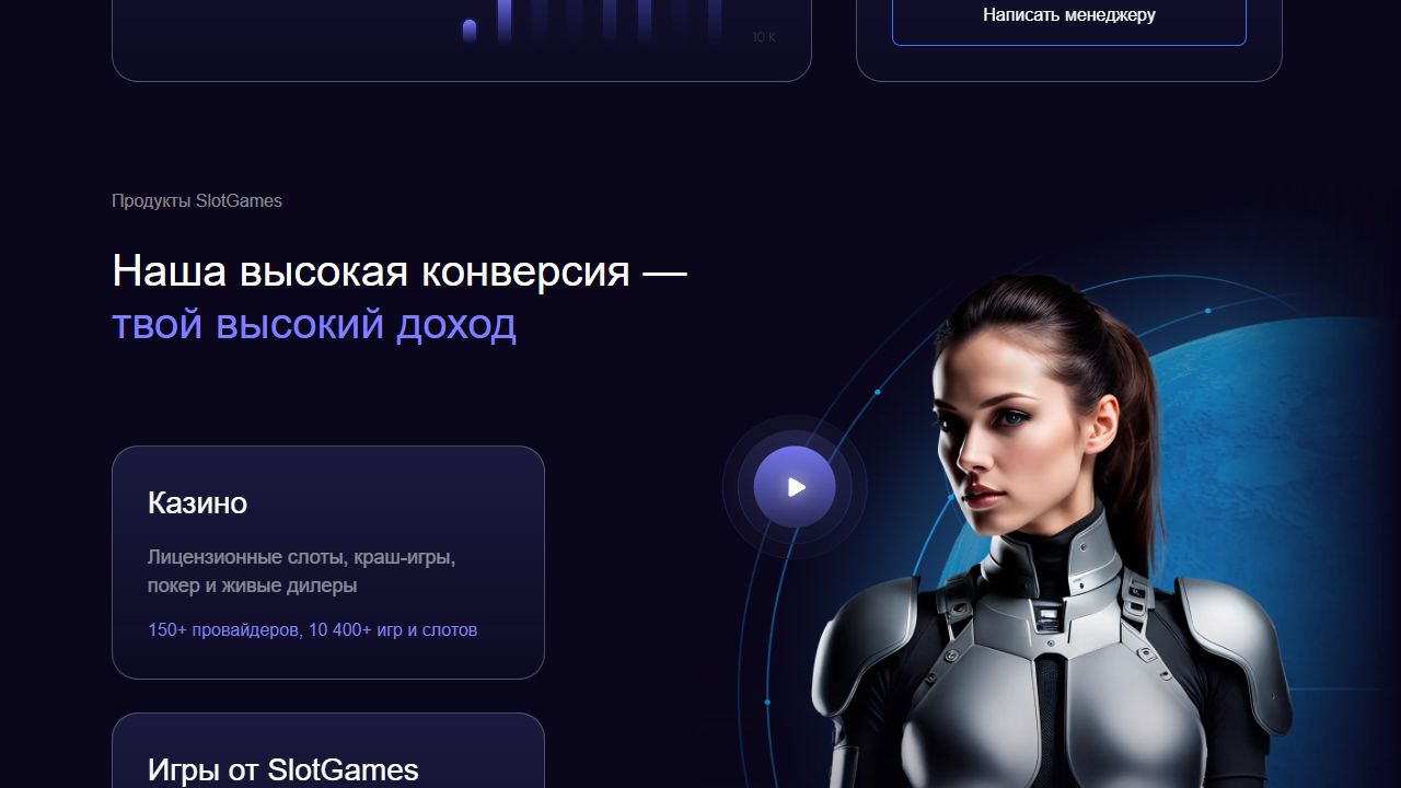 Продукты SlotGames: казино и собственные игры.